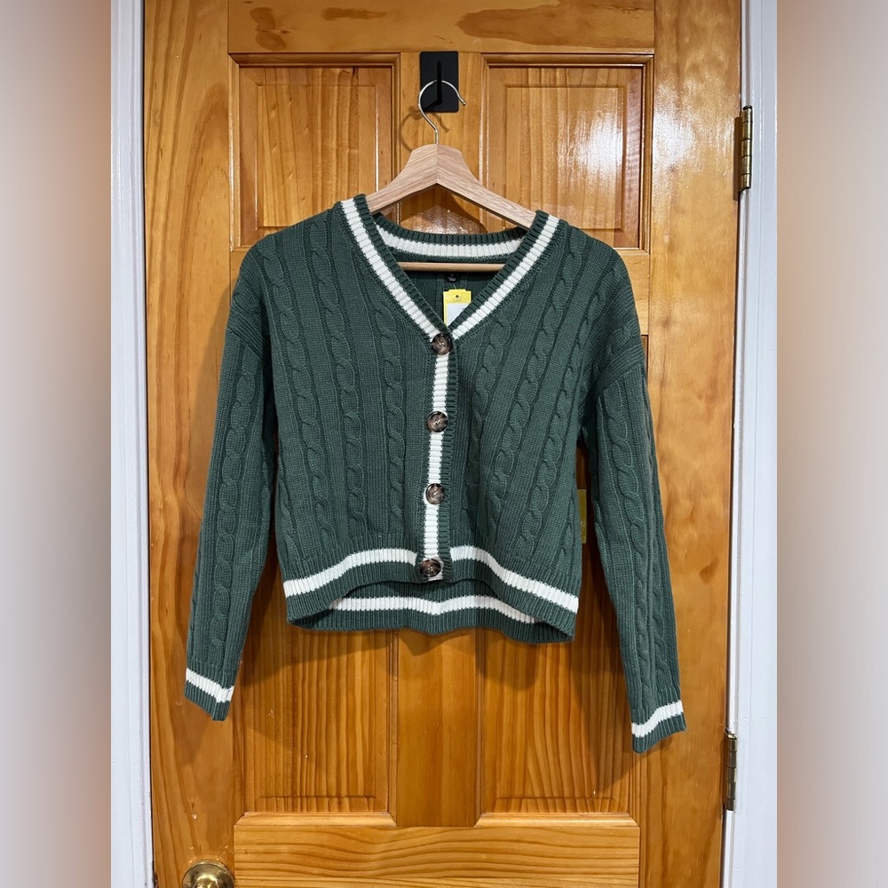 New with Tag Little Girl Love Ellie Ivory Boxy Varsity Button Preppy Cardigan